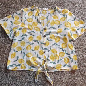 women's PINK ROSE lemon print top size medium